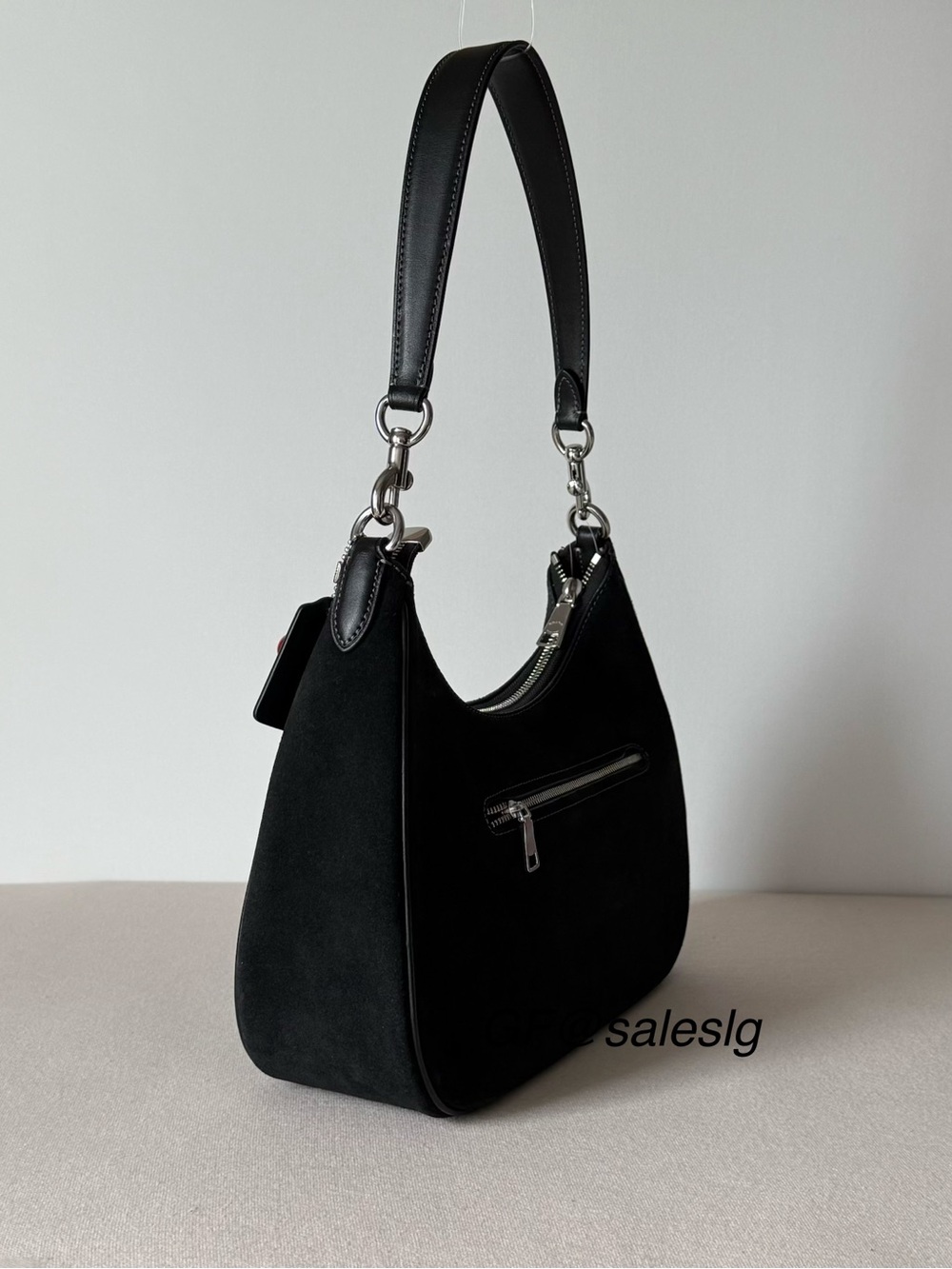 NWT Coach Teri Hobo Shoulder Bag Black Suede Silver Hardware Cherry Charm CCZ88 - Picture 7 of 15